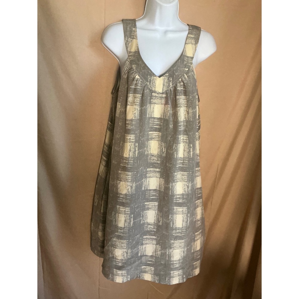 Marc by Marc Jacobs Silk Dress Womens Medium Grey Good Abstract Plaid V-Neck